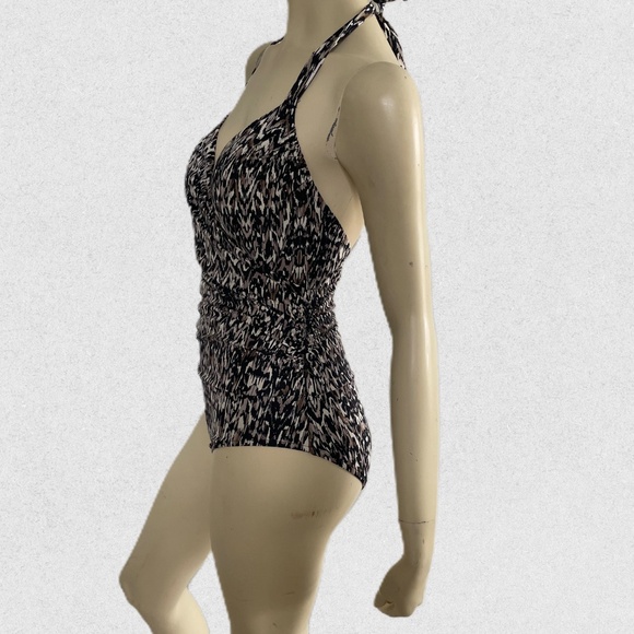 Badgley Mischka One-Piece Halter Bathing Suit, Animal Print Maillot - Picture 3 of 10